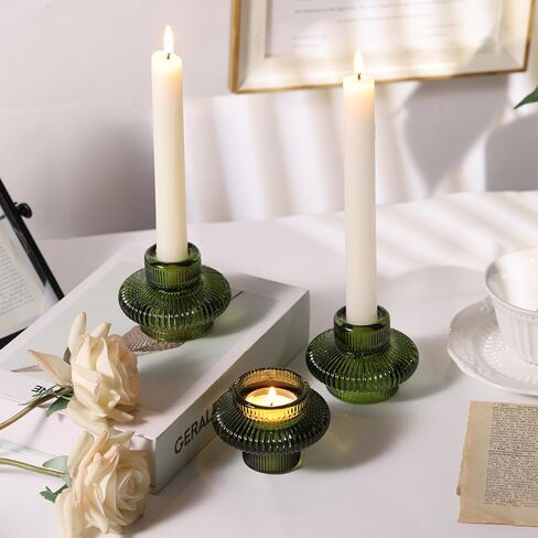 Taper Glass Candlestick Holders Tealight Candle Holders for Table Centerpieces, Fall Wedding Decor and Dinner Party Halloween Thanksgiving Decor (8 Pcs, Brown) in Kuwait