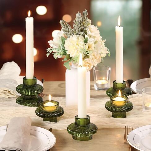 Taper Glass Candlestick Holders Tealight Candle Holders for Table Centerpieces, Fall Wedding Decor and Dinner Party Halloween Thanksgiving Decor (8 Pcs, Brown) in Kuwait