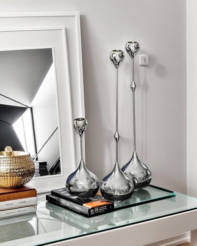 Modern Candle Holders Set of 3 - LHQOO Taper Candle Holders for Table Decor, Elegant Minimalist Design, Perfect for Weddings, Parties, and Home Decor (Silver) in Saudi Arabia