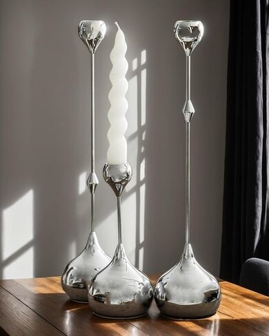 Modern Candle Holders Set of 3 - LHQOO Taper Candle Holders for Table Decor, Elegant Minimalist Design, Perfect for Weddings, Parties, and Home Decor (Silver) in Saudi Arabia