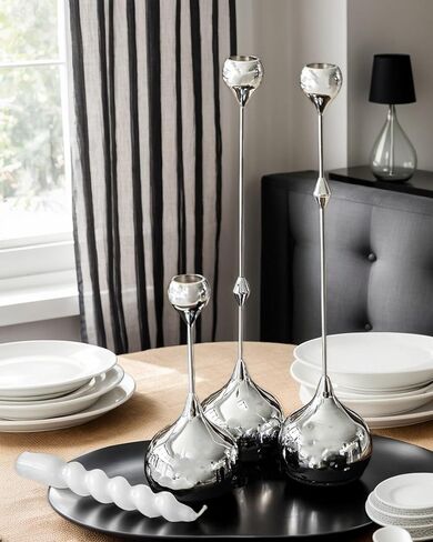 Modern Candle Holders Set of 3 - LHQOO Taper Candle Holders for Table Decor, Elegant Minimalist Design, Perfect for Weddings, Parties, and Home Decor (Silver) in Saudi Arabia