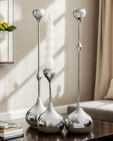 Modern Candle Holders Set of 3 - LHQOO Taper Candle Holders for Table Decor, Elegant Minimalist Design, Perfect for Weddings, Parties, and Home Decor (Silver) in Saudi Arabia