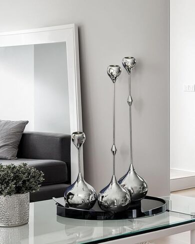 Modern Candle Holders Set of 3 - LHQOO Taper Candle Holders for Table Decor, Elegant Minimalist Design, Perfect for Weddings, Parties, and Home Decor (Silver) in Saudi Arabia