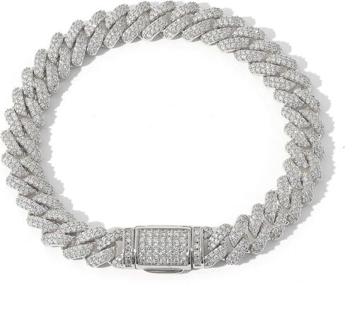 سوار Luxeflex Cupan Link للرجال والنساء ، 8 مم 14 كيلو متر مطلي بالذهب الأبيض ، 5A Zircon Iced Out Cuban Link Chain Set ، Necklace Diamond CZ Rapper ، Miami Hip Hopwerry in Kuwait