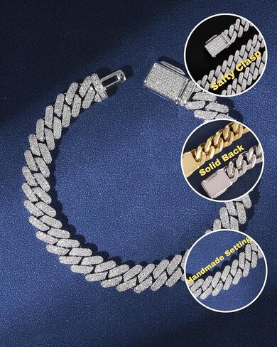 سوار Luxeflex Cupan Link للرجال والنساء ، 8 مم 14 كيلو متر مطلي بالذهب الأبيض ، 5A Zircon Iced Out Cuban Link Chain Set ، Necklace Diamond CZ Rapper ، Miami Hip Hopwerry in Kuwait