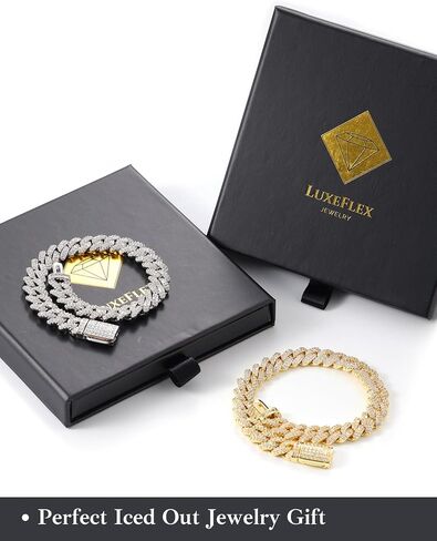 سوار Luxeflex Cupan Link للرجال والنساء ، 8 مم 14 كيلو متر مطلي بالذهب الأبيض ، 5A Zircon Iced Out Cuban Link Chain Set ، Necklace Diamond CZ Rapper ، Miami Hip Hopwerry in Kuwait