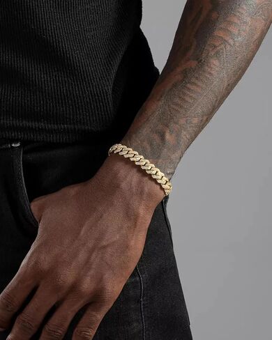 سوار Luxeflex Cupan Link للرجال والنساء ، 8 مم 14 كيلو متر مطلي بالذهب الأبيض ، 5A Zircon Iced Out Cuban Link Chain Set ، Necklace Diamond CZ Rapper ، Miami Hip Hopwerry in Kuwait
