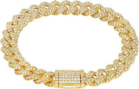 سوار Luxeflex Cupan Link للرجال والنساء ، 8 مم 14 كيلو متر مطلي بالذهب الأبيض ، 5A Zircon Iced Out Cuban Link Chain Set ، Necklace Diamond CZ Rapper ، Miami Hip Hopwerry in Kuwait