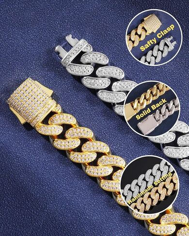 LuxeFlex Cuban Link Bracelet for Men and Women, 8mm 14K Gold/White Gold Plated, 5A Zircon Iced Out Cuban Link Chain Bracelet Set, Diamond CZ Rapper Necklace, Miami Hip Hop Jewelry in Kuwait