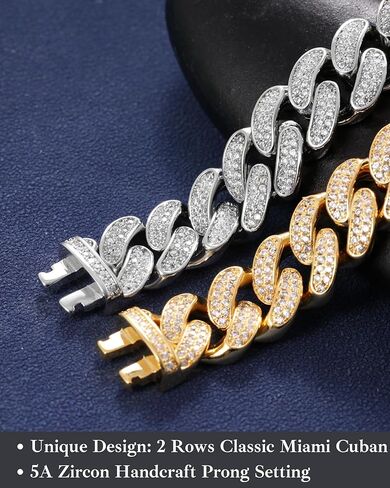 LuxeFlex Cuban Link Bracelet for Men and Women, 8mm 14K Gold/White Gold Plated, 5A Zircon Iced Out Cuban Link Chain Bracelet Set, Diamond CZ Rapper Necklace, Miami Hip Hop Jewelry in Kuwait