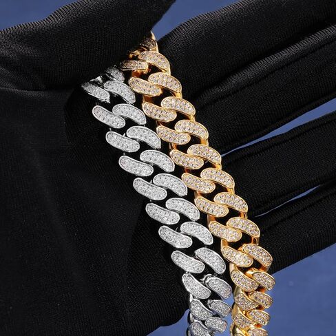LuxeFlex Cuban Link Bracelet for Men and Women, 8mm 14K Gold/White Gold Plated, 5A Zircon Iced Out Cuban Link Chain Bracelet Set, Diamond CZ Rapper Necklace, Miami Hip Hop Jewelry in Kuwait