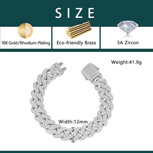 LuxeFlex Cuban Link Bracelet for Men and Women, 8mm 14K Gold/White Gold Plated, 5A Zircon Iced Out Cuban Link Chain Bracelet Set, Diamond CZ Rapper Necklace, Miami Hip Hop Jewelry in Kuwait