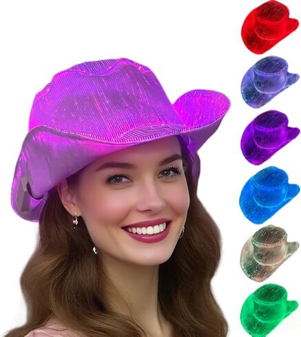 LED Light Up Cowboy Hat 7 Colors توهج في قبعات رعاة البقر المظلمة USB القابلة لإعادة الشحن مع تحويل دلو لمهرجان EDM in Saudi Arabia