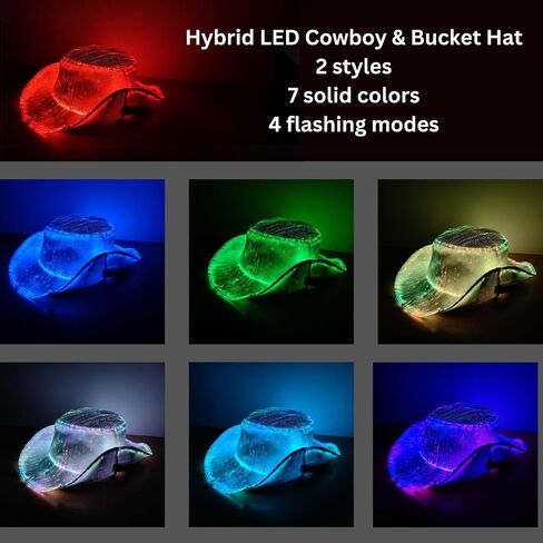 LED Light Up Cowboy Hat 7 Colors توهج في قبعات رعاة البقر المظلمة USB القابلة لإعادة الشحن مع تحويل دلو لمهرجان EDM in Saudi Arabia