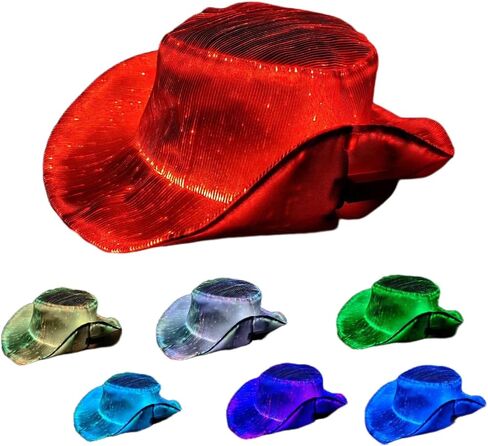 LED Light Up Cowboy Hat 7 Colors توهج في قبعات رعاة البقر المظلمة USB القابلة لإعادة الشحن مع تحويل دلو لمهرجان EDM in Saudi Arabia