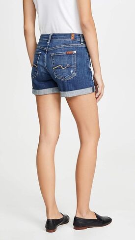7 For All Mankind Women's Relaxed Mid Roll Shorts in Broken Twill Plaza in Saudi Arabia