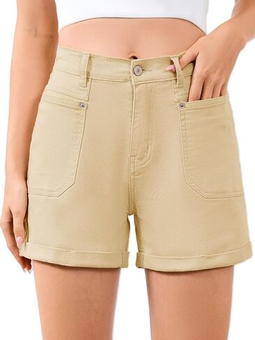 Women High Waisted Jean Shorts Stretchy Denim Shorts for Women Folded Hem Chino Shorts Summer Jorts in Saudi Arabia