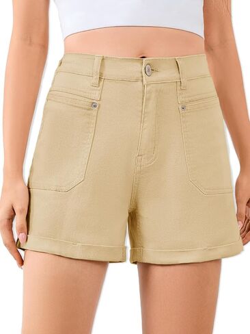 Women High Waisted Jean Shorts Stretchy Denim Shorts for Women Folded Hem Chino Shorts Summer Jorts in Saudi Arabia