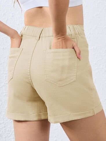 Women High Waisted Jean Shorts Stretchy Denim Shorts for Women Folded Hem Chino Shorts Summer Jorts in Saudi Arabia