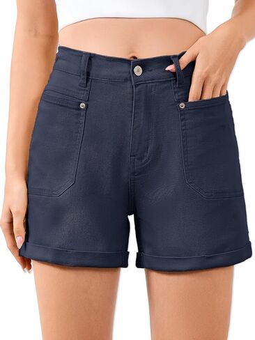 Women High Waisted Jean Shorts Stretchy Denim Shorts for Women Folded Hem Chino Shorts Summer Jorts in Saudi Arabia