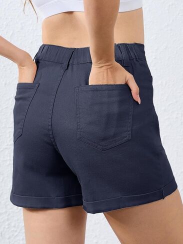 Women High Waisted Jean Shorts Stretchy Denim Shorts for Women Folded Hem Chino Shorts Summer Jorts in Saudi Arabia