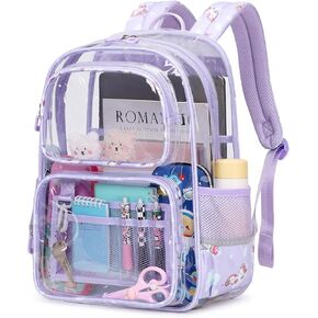 Pink Clear Backpack for Girls Heavy Duty Clear Bookbag, See Through Backpack for School, Stadium Events and Concert, Transparent Backpacks