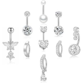 Plomfov Gold Belly Button Ring Surgical Steel Belly Rings for Women 14g Belly Button Butting Cz Pearl Cute Navel Ring Belly Percing Jewelry