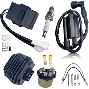 Ignition Coil Kit for Kawasaki Bayou 300 KLF300 1989-2004 KLF300B 1988-2004 Bayou 300 KLF300C with CDI Box Voltage Regulator Rectifier Starter Solenoid Relay Spark Plug