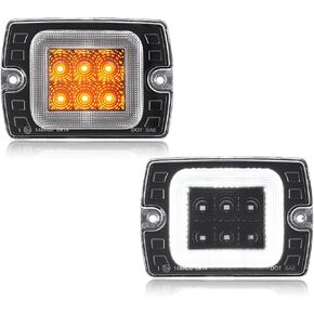LED LED Marker Marker Lights متوافقة مع Wrangler TJ 1996-2006 فقط ، Amber Dynamic Sequential Turn Signal Light ، ضوء تشغيل النهار الأبيض ، LEN المدخن