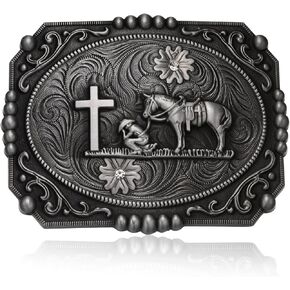 Vintage Cross Eagle Horse Belt Buckles for Men, Rodeo Cowboy Belt Buckle Mens, Large Western Belt Buckles