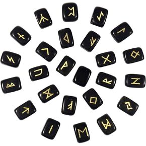 Nupuyai Natural Green Aventurine Rune Stones Set Polished Witches Crystal with Engraved Elder Futhark Runic Alphabet for Meditation Divination Healing