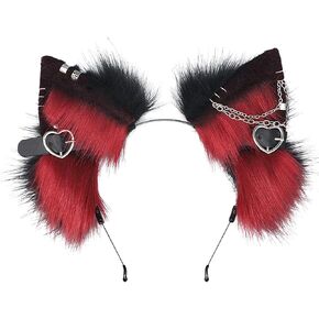 Handmade Faux Fur Cat Ear Headband with Charms Cosplay Accessory for Halloween