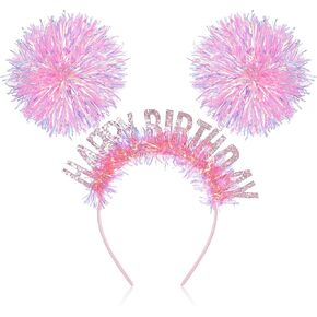 Happy Birthday Headband for Women Girls, Pom Pom Headband, Pink Happy Birthday Crown for Women, Funny Spring Party Headbands Cosplay Accessories in Saudi Arabia