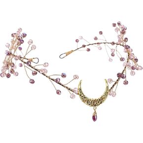 MOSTORY Crystal Elf Headpiece for Women - Beaded Fairy Moon Circlet Elven Tiara for Renaissance Renfaire Halloween Cosplay