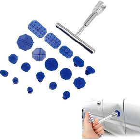 19 PCS Car Dent Tool ، 4.72 "× 3.74" T-Pull Repair Puller مع كوب شفط ، وملحقات Car Dent Vhat ، Universal لمعظم السيارات (Blue & Silver)