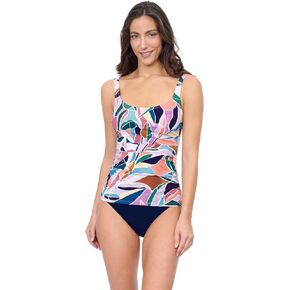 Profile by Gottex Women's Multicolour Tropical Abstract Print D-Cup Tankini Bathing Suit Top with Underwire Bra Essential