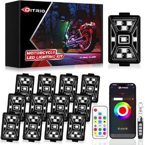 12PCS 5 Sides Full Angle RGB Motorcycle LED Underglow Kit with APP and 2 Remote Control,Brake Light Bright Waterproof Music Mode Easy Install Underglow Lights, Fit for Most Motorcycles Scooter