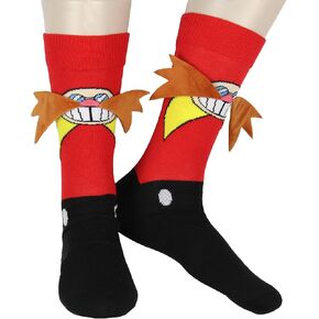 Bioworld Sonic The Hedgehog Men's Classic Doctor Eggman Face with 3D Faux Fur Mustache Crew Sock