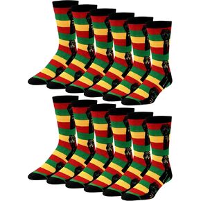 12 Pairs Juneteenth Socks for Men Novelty African Print Socks African Flag Crew Stocking Bulk Kente Cloth Juneteenth Dress Gift for June 19th Party Favors Black History