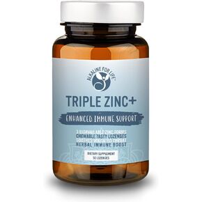 Triple Zinc Lozenges - 3 أشكال من جليكاينات الزنك المتاح بيولوجيًا ، سترات الزنك ، الزنك الأسبارتات - ملحق دعم المناعة من الزنك Echinacea ، زلق Elm ، OPC ، فيتامين C ، عسل Sucanat