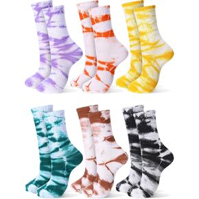 6 Pairs Casual Tie Dye Dress Socks Cotton Colorful Crew Socks for Men Women Crazy Funny Athletic Hippie Gifts