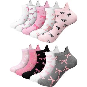 Shihanee 10 Pairs Bow Socks for Women Girls Coquette Pink Bow Soft Cotton Ankle Socks for Birthday Mother's Day Gift Favors