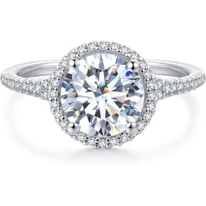 2ct Moissanite Engagement Ring, 2 Carat Round Engagement Ring Hidden Halo, Moissanite Rings for Women