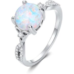 2CT Round Cut Opal Engagement Rings 925 Sterling Silver Celtic Knot Genuine Opal Wedding Ring with 5A Cubic Zirconia for Women