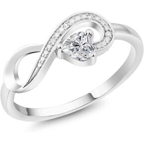 GEM Stone King 10K White Gold Lab نمت خاتم الخطوبة للماس للنساء | 0.24 CTTW | شكل القلب 4mm | الأحجار الكريمة أبريل المولد | دفاع اللون | VVS-VS Clarity | متوفر بحجم 5،6،7،8،9