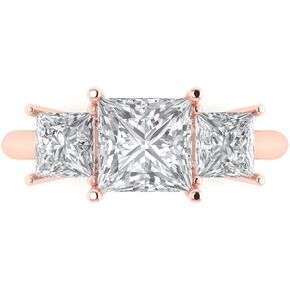 Clara Pucci 3.0ct Princess Cut 3 Stone Solitaire Lab Created White Sapphire Designer Anniversary Bridal Engagement Ring 14k Rose Gold