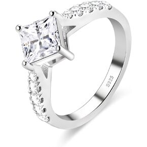 2ct moissanite خاتم الخطوبة للنساء ， d color VVS1 Doubel Band Princess Cut Solitaire S925 Sterling Silver Plated 18K White Gold Wedding Breatn