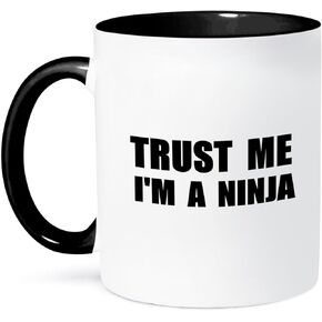 3dRose Trust Me I'm A Ninja-Fun، مضحك، فكاهي، نكتة، كوب هدايا نصي، 11 أونصة، أسود