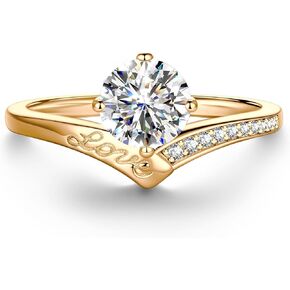 GONA 1-2 CT Moissanite Engagement Ring GRA Sterling Tarnish-Resistant Silver Round Oval Gemstone Cut Solitare Moissanite Wedding Band Promise Anniversary Engagement Rings Women Love D VVS1 6-8.5