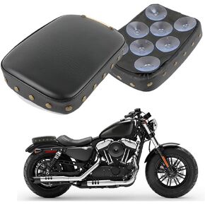 Motorcycle Rectangular Pillion Passenger Pad Seat 8 Suction Cup Rear Leather Passenger Seat Compatible with Harley Custom Cafe Racer Bobber Chopper Custom Application (Black Rhombus Pattern w/Rivet)